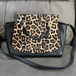 Kate Spade Leopard Print and Black Leather Satchel With Long Strap
